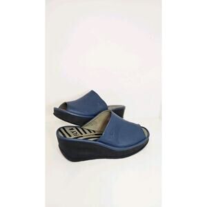 Bluefly London Women's Wedge Sandals Size 40 (US 9/9.5) Blue Leather Made in Por
